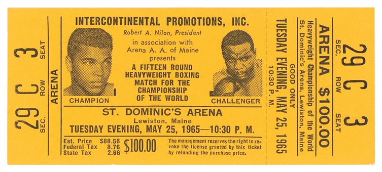 May 25, 1965 Muhammad Ali Vs. Sonny Liston II Full Ticket (Orange Variation) - The "Phantom Punch" Fight 